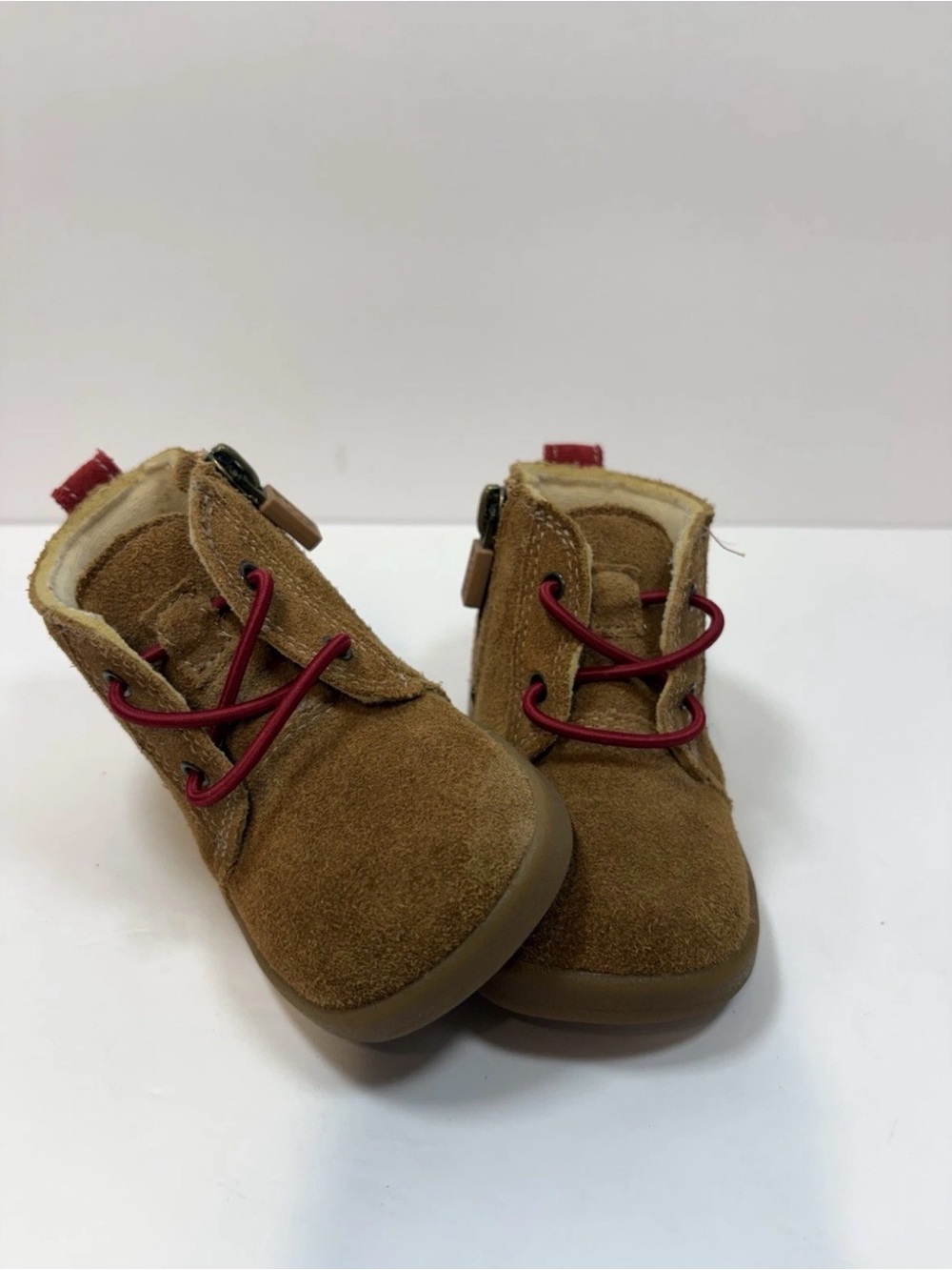 UGG Kids Chestnut Suede Ankle Boots with Red Accents